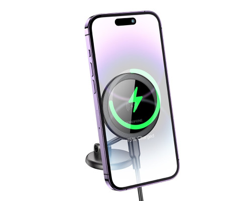Автотримач для телефона BOROFONE BH218 Star metal magnetic wireless fast charging car holder (center console) Metal Gray (6941991111327)