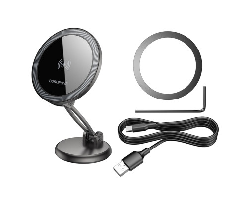Автотримач для телефона BOROFONE BH218 Star metal magnetic wireless fast charging car holder (center console) Metal Gray (6941991111327)