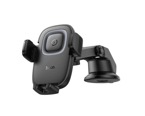 Автотримач для телефона HOCO HW32 Crown push-type wireless charging car holder (center console) Black Metal Gray (6942007646949)