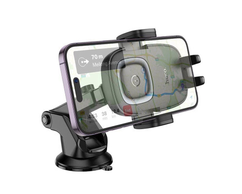 Автотримач для телефона HOCO HW32 Crown push-type wireless charging car holder (center console) Black Metal Gray (6942007646949)