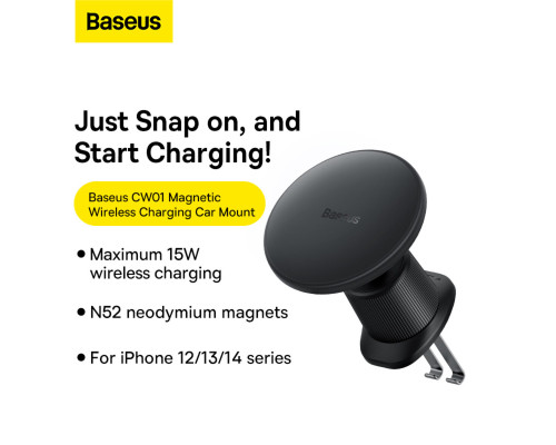 Автотримач для телефона з БЗП Baseus CW01 Magnetic Wireless Charging Car Mount Air Vent Version 15W Cluster Black (C40141001111-00)