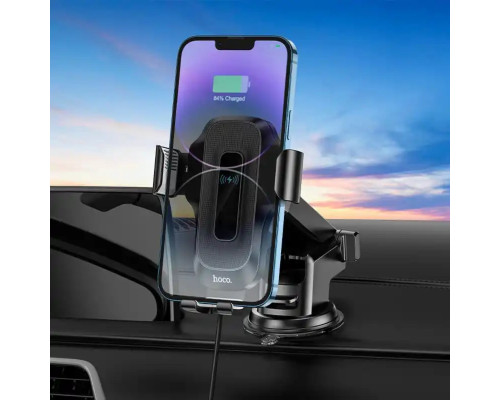 Тримач для мобiльного з БЗП HOCO HW3 Wise automatic induction wireless fast charging car holder(center console) Black