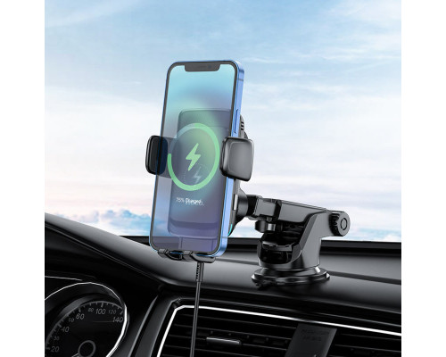 Тримач для мобільного з БЗП HOCO S35 Smart alignment wireless charging car holder Black