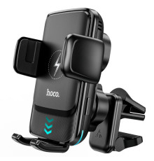 Тримач для мобільного з БЗП HOCO S35 Smart alignment wireless charging car holder Black