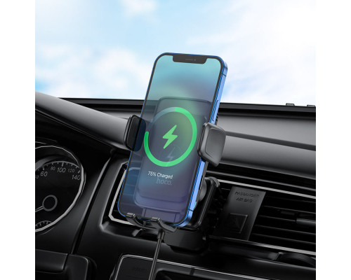 Тримач для мобільного з БЗП HOCO S35 Smart alignment wireless charging car holder Black