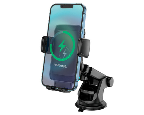 Тримач для мобільного з БЗП HOCO S35 Smart alignment wireless charging car holder Black