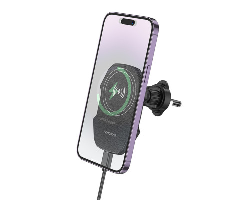 Тримач для мобiльного з БЗП BOROFONE BH215 Adelante magnetic wireless fast charging car holder(air outlet) Black