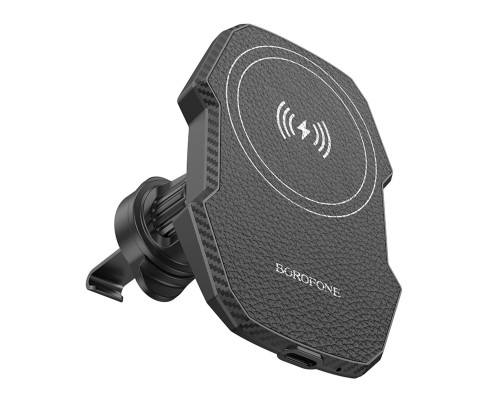 Тримач для мобiльного з БЗП BOROFONE BH215 Adelante magnetic wireless fast charging car holder(air outlet) Black