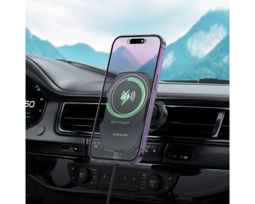 Тримач для мобiльного з БЗП BOROFONE BH215 Adelante magnetic wireless fast charging car holder(air outlet) Black