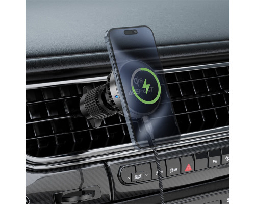 Автотримач для телефона ACEFAST D40 Qi2 Magnetic Wireless Charging car holder with Ice Cooling for air vent Metal gray (6974316283751)