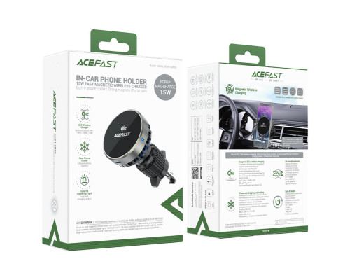 Автотримач для телефона ACEFAST D40 Qi2 Magnetic Wireless Charging car holder with Ice Cooling for air vent Metal gray (6974316283751)