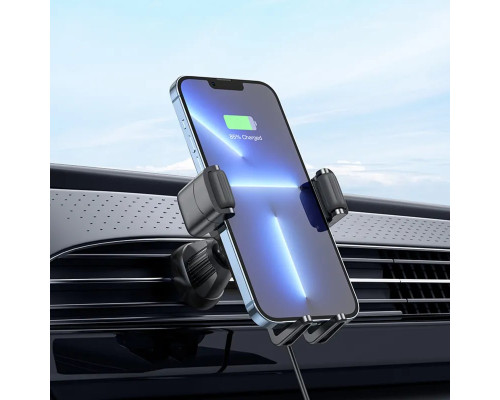 Тримач для мобiльного з БЗП HOCO HW1 Pro wireless fast charge car holder(air outlet) Black