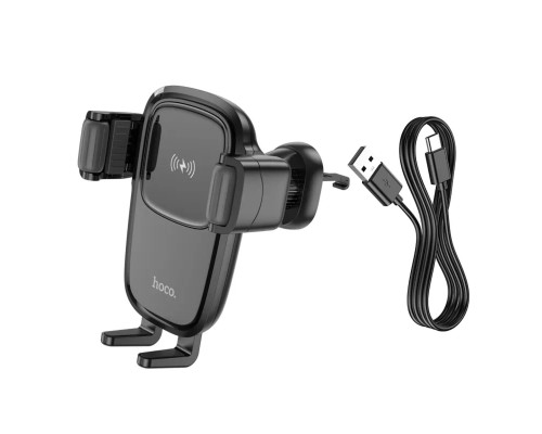 Тримач для мобiльного з БЗП HOCO HW1 Pro wireless fast charge car holder(air outlet) Black