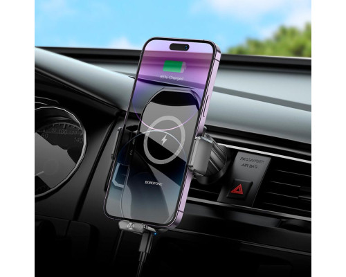 Тримач для мобільного з БЗП BOROFONE BH205 Rusher infrared wireless fast charging car holder(air outlet) Black