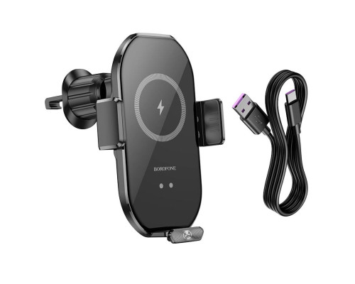 Тримач для мобільного з БЗП BOROFONE BH205 Rusher infrared wireless fast charging car holder(air outlet) Black