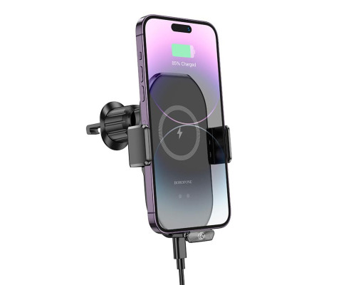 Тримач для мобільного з БЗП BOROFONE BH205 Rusher infrared wireless fast charging car holder(air outlet) Black