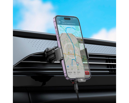 Тримач для мобільного з БЗП BOROFONE BH205 Rusher infrared wireless fast charging car holder(air outlet) Black