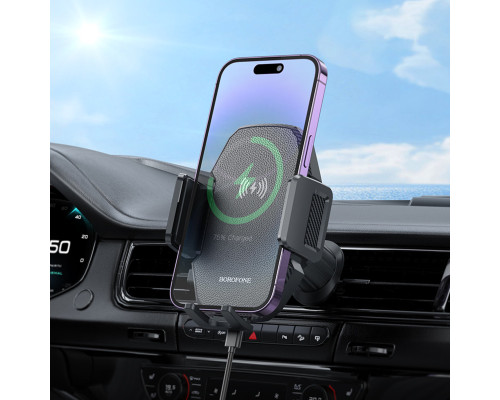 Тримач для мобiльного з БЗП BOROFONE BH213 Adelante wireless fast charging car holder(air outlet) Black