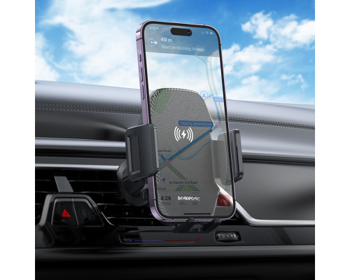 Тримач для мобiльного з БЗП BOROFONE BH213 Adelante wireless fast charging car holder(air outlet) Black