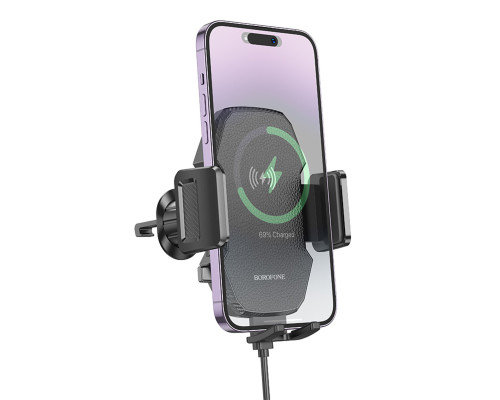 Тримач для мобiльного з БЗП BOROFONE BH213 Adelante wireless fast charging car holder(air outlet) Black