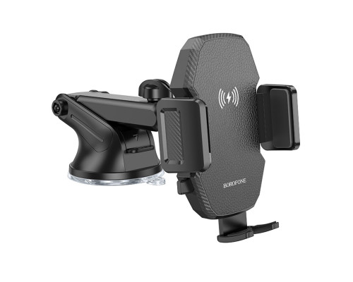 Тримач для мобiльного з БЗП BOROFONE BH214 Adelante wireless fast charging car holder(center console) Black