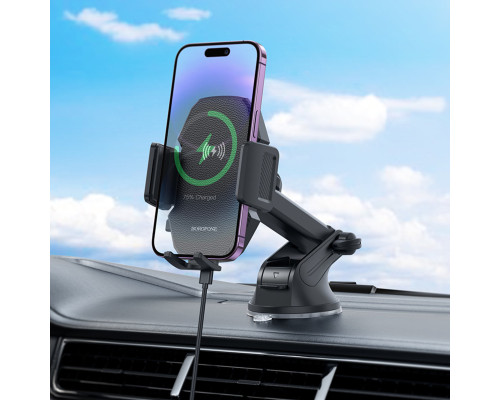 Тримач для мобiльного з БЗП BOROFONE BH214 Adelante wireless fast charging car holder(center console) Black