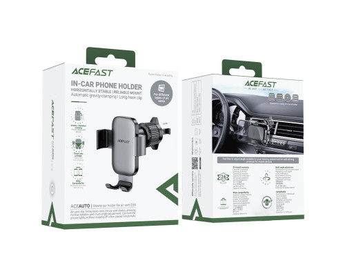 Автотримач для телефона ACEFAST D38 gravity car holder for air vent Metal gray (6974316283676)