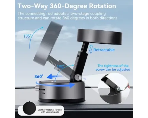 Автотримач XO C170 Vacuum suction cup Manual latch Magnetic holder Білий mag-6975837583436147328