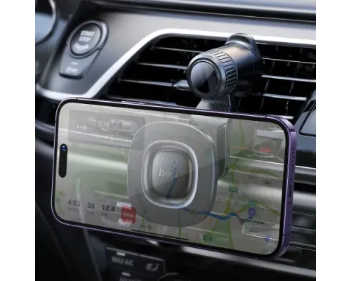 Автотримач Hoco H74 Crown ring magnetic car holder(air outlet) black metal grey mag-6942007646895146163