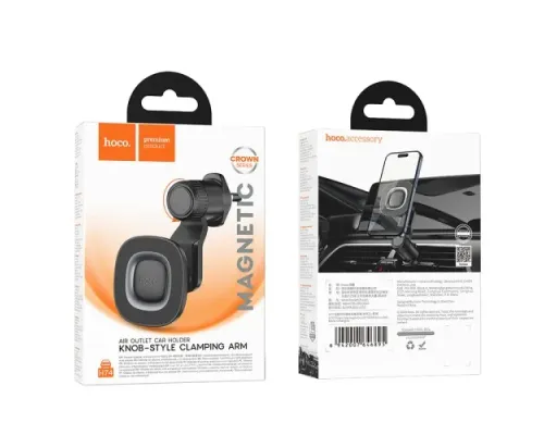 Автотримач Hoco H74 Crown ring magnetic car holder(air outlet) black metal grey mag-6942007646895146163
