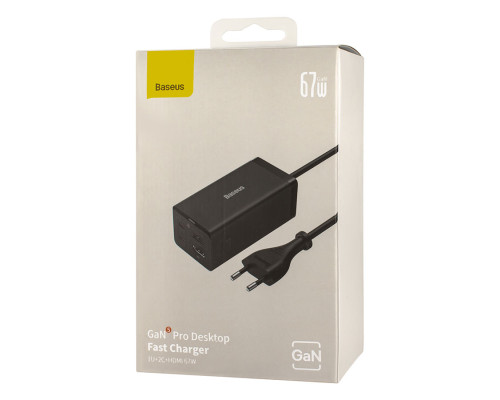 Зарядное устройство Baseus GaN5 Pro Desktop Fast Charger 1U+2C+HDMI 67W with 1.5m power cord EU Black (CCGP110201) NBB-133989