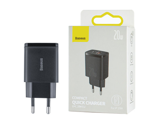 Зарядний пристрій Baseus Compact Quick Charger U+C 20W EU Black (CCXJ-B01) NBB-124754