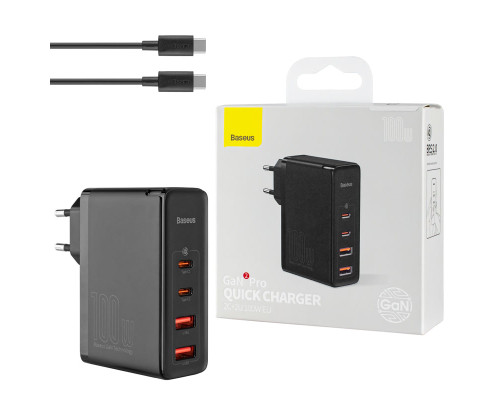 Зарядний пристрій Baseus GaN2 Pro Quick Charger 2C+2U 100W EU Black (CCGAN2P-L01) NBB-124763