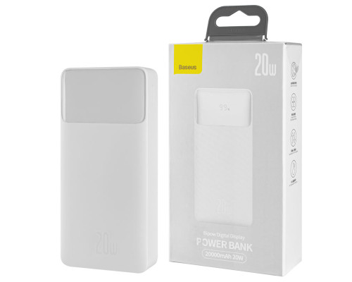 Універсальна мобільна батарея Baseus Bipow Digital Display Power bank, 20000mAh, 20W, White (PPDML-M02) NBB-124737