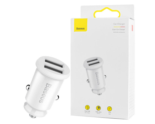 Автомобільний зарядний пристрій Baseus Grain Car Charger 3.1A Dual USB White NBB-124748