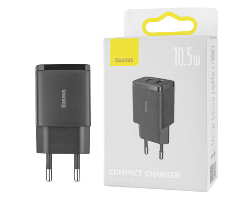 Зарядний пристрій Baseus Compact Charger 2U 10.5W EU Black (2USB)(CCXJ010201) NBB-124752