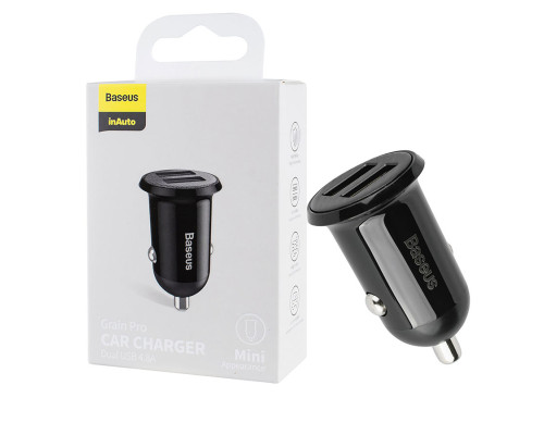 Автомобільний зарядний пристрій Baseus Grain Pro Car Charger Dual USB 4.8A Black NBB-115796