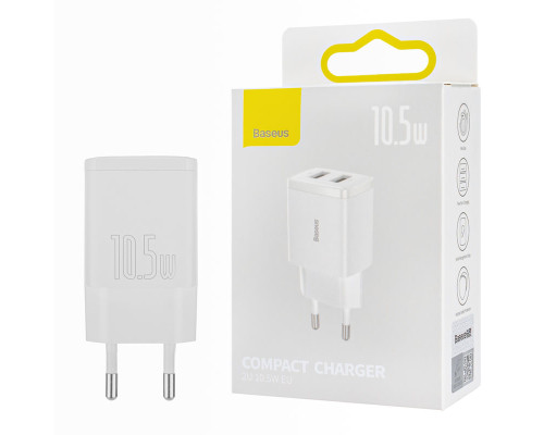 Зарядний пристрій Baseus Compact Charger 2U 10.5W EU White (2USB) (CCXJ010202) NBB-124753