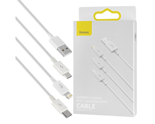 Кабель Baseus Superior Series Fast Charging Data Cable USB M+L+C 3.5A 1.5m White NBB-124777