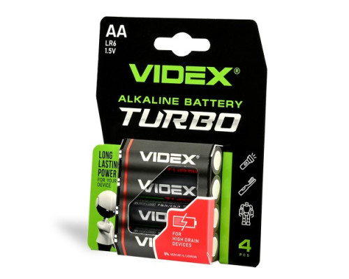 Батарейка VIDEX TURBO LR06 (AA) blister 4 (4/4/720) mag-4820246482356142788