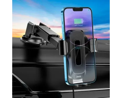 Бездротовий АЗП Hoco HW3 Wise automatic induction fast charging car holder(center console) Black mag-6931474791849154061