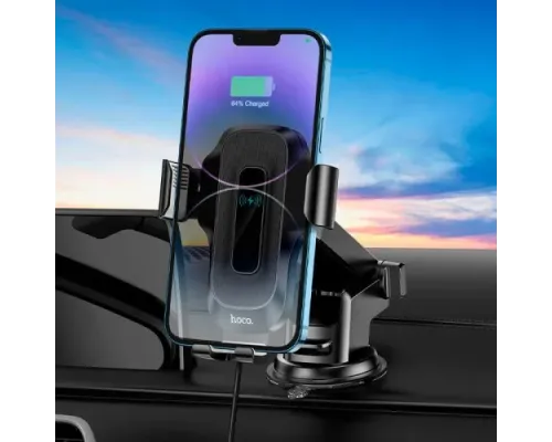 Бездротовий АЗП Hoco HW3 Wise automatic induction fast charging car holder(center console) Black mag-6931474791849154061