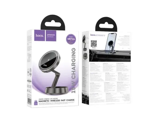 Бездротовий АЗП Hoco HW33 Metal ring magnetic wireless fast charging car holder Black mag-6942007647946153031