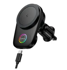 Бездротовий АЗП Hoco HW36 electric rotating magnetic wireless fast charging car holder Black mag-6942007672023153117