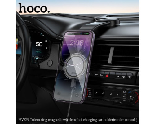 Бездротовий АЗП Hoco HW29 Totem ring magnetic wireless fast charging (center console) Black gray mag-6942007642163138145