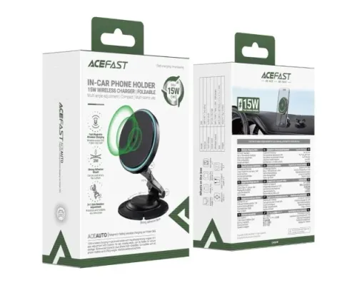 Бездротовий АЗП ACEFAST D65 magnetic folding wireless charging car holder Black mag-6974316286349153824