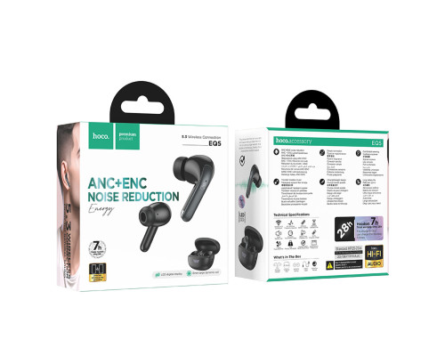 Навушники HOCO EQ5 Energy true wireless ANC+ENC noise reduction BT headset Black