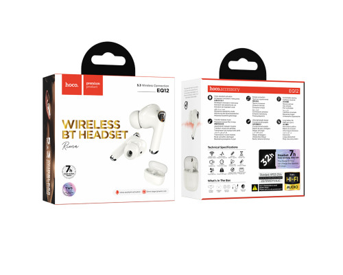 Навушники HOCO EQ12 Rima true wireless BT headset Milky White