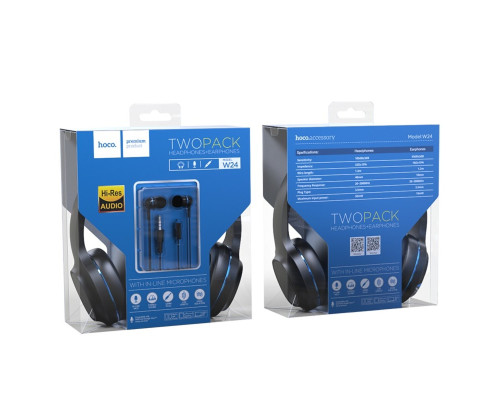 Навушники HOCO W24 Enlighten headphones with mic set Blue