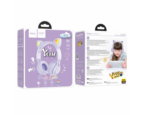 Навушники HOCO W39 Cat ear kids BT headphones Purple